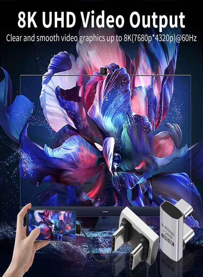 Duttek 240W USB C 180 Degree Adapter (40Gbps Data, 8K@60Hz Video) U Shape Type C Male to Male Adapter, USB C Angle for Thunderbolt 4/3, Switch, Laptop, Tablet, iPhone 16 15 2Pack - Image 5